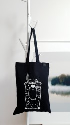 Medžiaginis maišelis - Mielas barsukas / Juodas / Ilgos rankenos - Nešu.lt