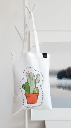 Medžiaginis maišelis - Kaktusas / Baltas / Ilgos rankenos - Nešu.lt