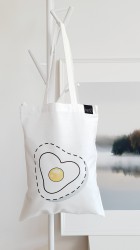 Medžiaginis maišelis - Kiaušinis širdutės formos / Baltas / Ilgos rankenos - Nešu.lt