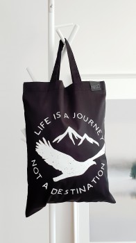 Medžiaginis maišelis - Gyvenimas yra kelionė, o ne kelionės tikslas / Baltas / Trumpos rankenos - Nešu.lt