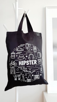 Medžiaginis maišelis - Hipsteris / Juodas / Trumpos rankenos - Nešu.lt