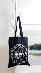 Medžiaginis maišelis - Hipsteris / Juodas / Ilgos rankenos - Nešu.lt