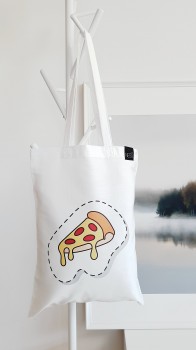 Medžiaginis maišelis - Picos gabalėlis / Baltas / Ilgos rankenos - Nešu.lt